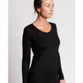 Black long sleeve women's tee with scoop neckline in soft merino wool lyocell blend fabric