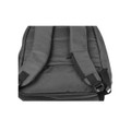 Charcoal heather backpack rear view showing padded shoulder straps, hidden zip pocket and black hardware
