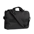 Charcoal heather laptop satchel with black patch panels, adjustable shoulder strap and carry handles