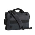 Charcoal heather laptop satchel with black contrast straps, carry handles, and adjustable shoulder strap