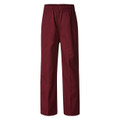 Maroon gaberdine long pants with elastic waistband and straight leg fit