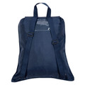 Navy blue nylon backpack with adjustable webbing straps and zippered front pocket