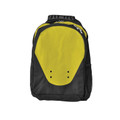 Yellow and charcoal grey contrast backpack with padded back panel and dual zippered compartments