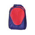 Royal blue backpack with coral red contrast padded back panel and dual zippers