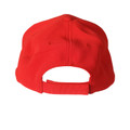 Bright red baseball cap shown from back with white adjustable strap and mesh panels