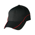 Black ripstop cap with red contrast piping and structured six-panel crown