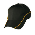 Black ripstop cap with gold contrast piping detail along panels and peak