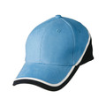 Sky blue brushed cotton cap with black and white contrast trim on peak and sides