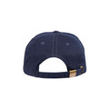 Navy washed cotton cap back view with brass buckle adjuster and contrast sandwich trim