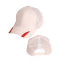 White mesh back trucker cap with red contrast trim on peak and structured front panels
