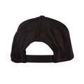 Black trucker cap rear view showing full mesh back panels and black snapback closure