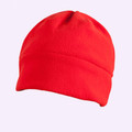 Bright red polar fleece beanie with turn-up cuff and soft brushed texture