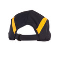 Black polyester cap with gold contrast panels and adjustable back closure