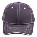 Charcoal grey cotton twill cap with white contrast stitching and eyelets
