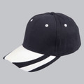 Navy cap with white contrast peak featuring black stripe detail and white metal eyelets