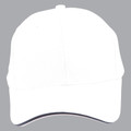 White structured pique mesh cap with navy contrast sandwich trim on curved peak
