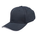 Navy structured six-panel pique mesh cap with white and navy contrast sandwich brim