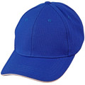 Royal blue structured cap with white contrast sandwich trim and breathable pique mesh panels