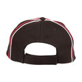 Back view of black structured cap with red and white contrast piping detail, velcro strap closure
