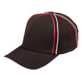 Black structured cap with red and white contrast piping trim and pique mesh panels