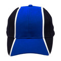 Royal blue, black and white tri-colour baseball cap with contrast panelling and structured crown