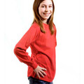 Coral long sleeve cotton t-shirt with crew neck and set-in sleeves on child model