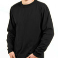 Black long sleeve cotton crew neck tee with set-in sleeves and ribbed cuffs