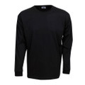Black long sleeve crew neck t-shirt with wide flat chest panel for decoration