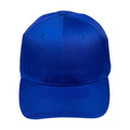 Royal blue structured six-panel cap with pre-curved brim and embroidered eyelets