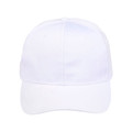 White poly-cotton twill cap with structured six-panel crown and pre-curved peak