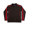 Black long sleeve polo with red and white contrast panels on shoulders and sides
