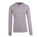 Grey marle long sleeve henley with button placket and contrast neckline detail