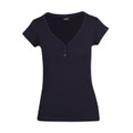 Ladies plain buy bulk Button-Neck tee | Navy