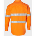 Hi-vis orange long sleeve work shirt with dual silver reflective tape stripes across back and sleeves