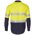 Hi-vis long sleeve work shirt in safety yellow and navy with silver 3M reflective tape across back and sleeves
