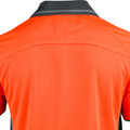 Back view of hi-vis orange and charcoal Cooldry polo showing vented yoke seam and contrast collar panel