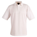 White CoolDry mesh polo shirt with short sleeves and collar, featuring smooth textured fabric with chest pocket