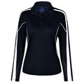 Navy White Merit ladies long-sleeve TrueDry contrast polo shirt, featuring moisture-wicking, anti-bacterial properties, and UV protection for women's sports and team uniforms.