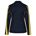Navy Gold Merit ladies long-sleeve TrueDry contrast polo shirt, featuring moisture-wicking, anti-bacterial properties, and UV protection for women's sports and team uniforms.