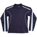 Navy White Merit ladies long-sleeve TrueDry contrast polo shirt, featuring moisture-wicking, anti-bacterial properties, and UV protection for women's sports and team uniforms.