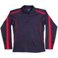 Navy Red Merit ladies long-sleeve TrueDry contrast polo shirt, featuring moisture-wicking, anti-bacterial properties, and UV protection for women's sports and team uniforms.