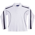 White Navy Merit ladies long-sleeve TrueDry contrast polo shirt, featuring moisture-wicking, anti-bacterial properties, and UV protection for women's sports and team uniforms.
