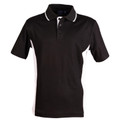 Black polo shirt with white side panels and contrast tipping on collar