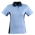 Ladies sky blue and navy contrast polo shirt with tipped collar and side panels
