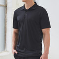 Black CoolDry polo shirt with self-striped texture and classic collar