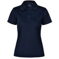 Navy women's polo shirt with self-striped texture and button placket