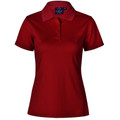 Deep burgundy women's polo shirt with self-striped texture and button placket