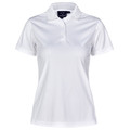 White ladies' polo shirt with self-striped texture and button placket