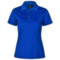 Royal blue ladies polo shirt with self-striped texture and contrast collar detail