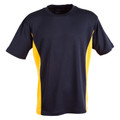 Navy+Gold Plain MEDAL children's quick-dry t-shirt in CoolDry mesh with contrast side panels, featuring moisture-wicking and UPF 30+ UV protection for team sports.